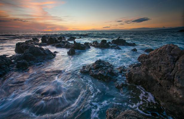 海,夏威夷,夏威夷,©Benjamin Torode,石头,日落