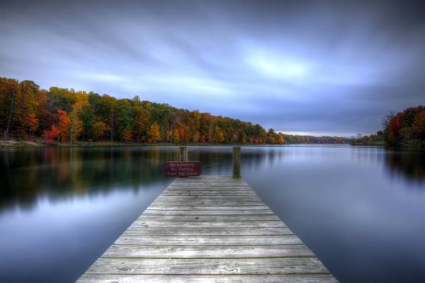 表面,湖,云,反射,桥,树,板,木,水,天空,秋天