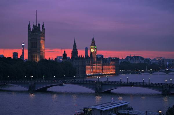 大桥,泰晤士河,伦敦,河,首都,英国,建筑,英格兰,伦敦,泰晤士河,首都,晚上,丁香,...