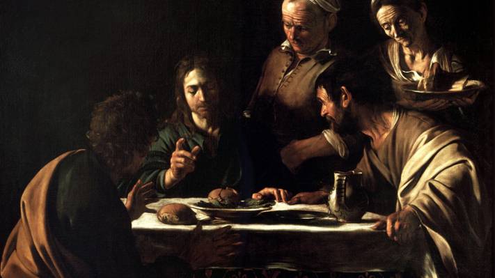 壁纸卡拉瓦乔,神话,晚餐在Emmaus,米开朗基罗Merisi da Caravaggio,图片