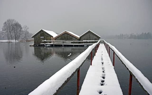 雾,湖,桥,雪
