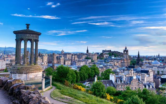 纪念碑,石头,草,天空,云,苏格兰,爱丁堡,爱丁堡,查看,苏格兰,全景,树,家,卡尔顿...