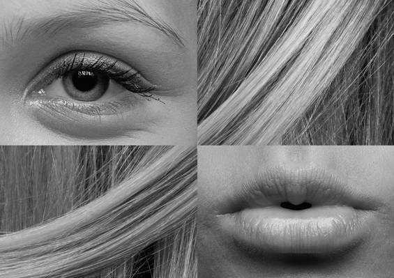 女人的眼睛,头发和嘴唇的灰色照片高清壁纸