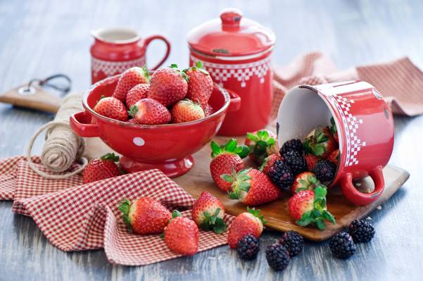 夏天,浆果,菜肴,草莓,黑莓