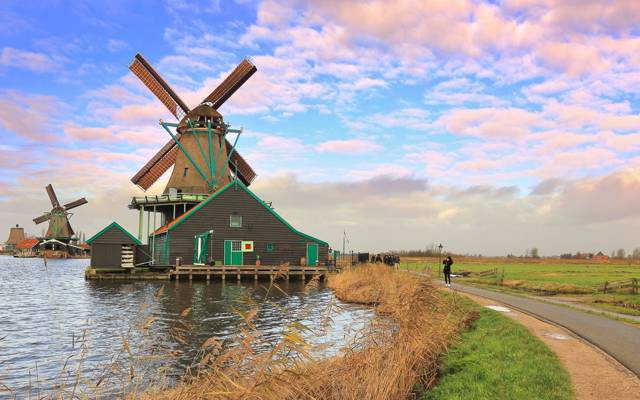 荷兰,通道,风车,天空,云彩