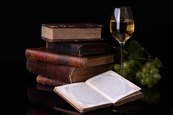 书籍,反思,葡萄,思想,玻璃,酒
