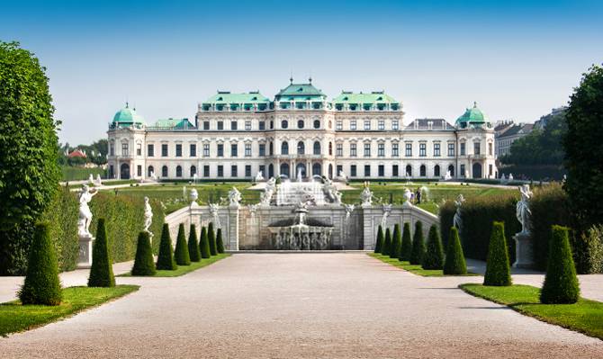 设计,奥地利,树木,灌木丛,喷泉,宫殿,雕塑,维也纳,草坪