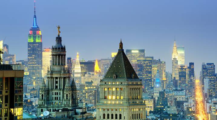 曼哈顿,摩天大楼,纽约市,帝国大厦,克莱斯勒大厦,屋顶,城市,灯光,帝国州... ...  - 