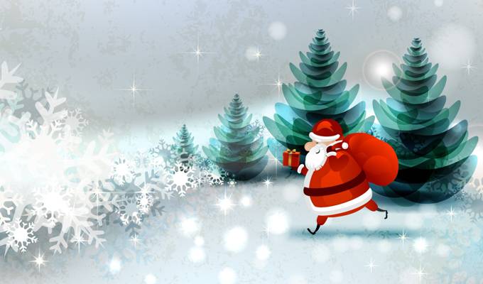 树,圣诞老人,假日,框,袋,雪花,森林