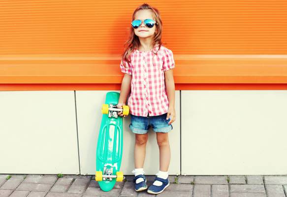 女孩,滑板,孩子,小女孩,眼镜,夏天,滑板