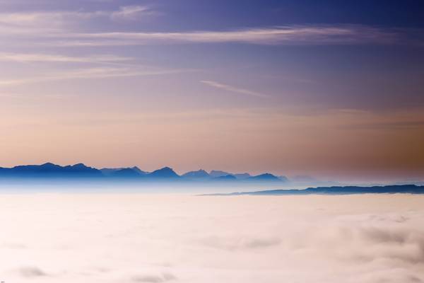 瑞士,阿尔卑斯山,傍晚,山,雾,天空,云