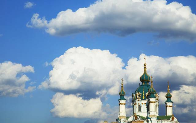 十字架,基辅,云彩,天空,圆顶,城市,圣安德烈教堂