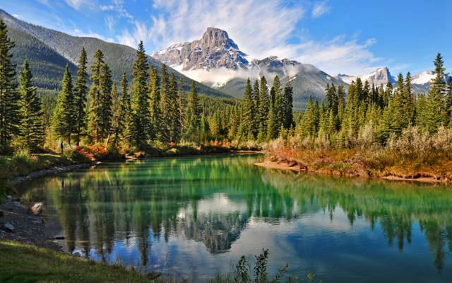 湖,加拿大,山,森林,自然