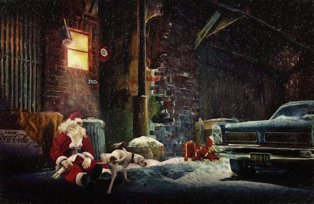 圣诞老人,狗,心情,新的一年,圣诞老人