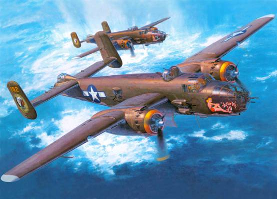 五重奏,中型,B-25J,二战,米切尔,双引擎,艺术,半径,飞机,北美,平均,轰炸机,行动,...