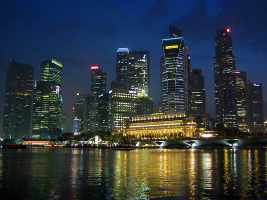 在夜间的天际线摄影,新加坡高清壁纸
