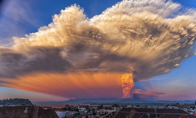 天空,灰烬,喷发,火山Calbuco