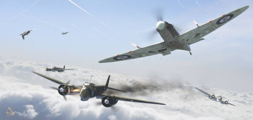 航空,攻击,第二次世界大战,英国,飞机,混战