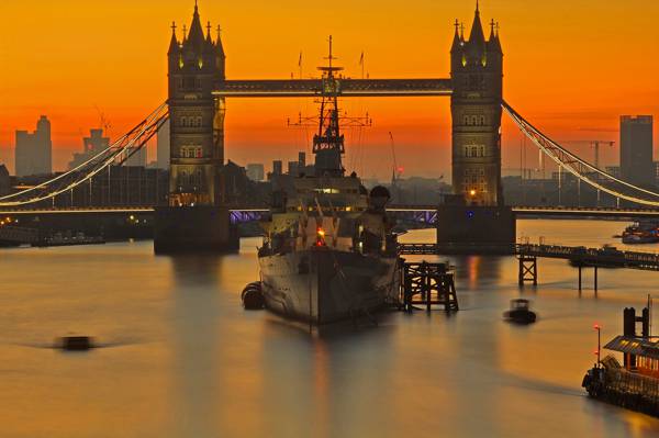 发光,塔桥,船,伦敦,英国