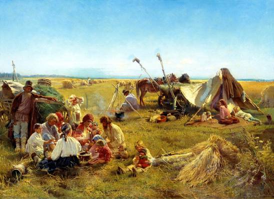 图片,儿童,情况,绘画,人,火,农民在外地的午餐,Makovsky,食品,...  - 