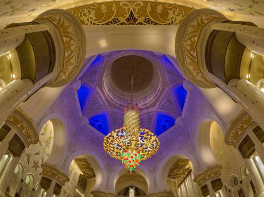 阿布扎比,谢赫扎耶德大清真寺,大厅,阿联酋,吊灯