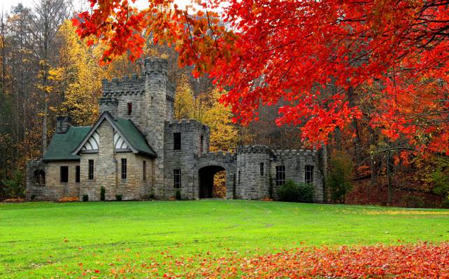 壁纸美国,森林,乡绅的城堡,秋天,克利夫兰,城堡
