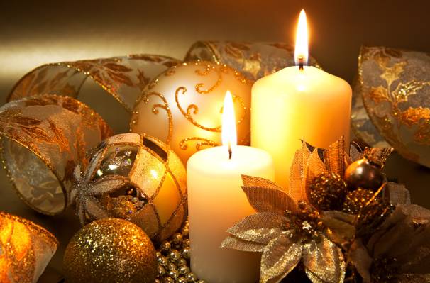 球,花,新年,蜡烛,假期,装饰,磁带,蜡烛,黄金,图案,球,圣诞节,风景