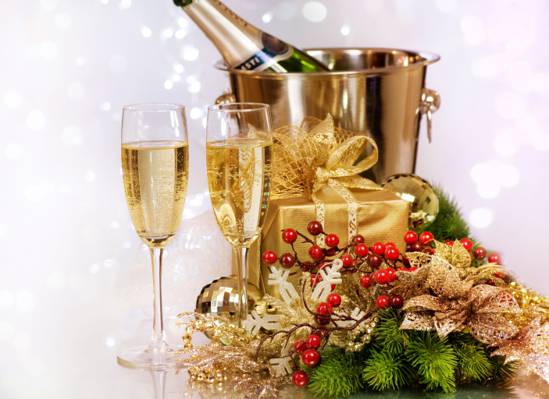 瓶,新年,框,礼物,冰,装饰,桶,霍利,眼镜,香槟