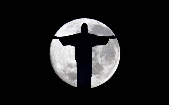 巴西,雕像,里约热内卢,月亮,晚上,剪影,暮光之城,克里斯托Redentor,巴西,里约热内卢...
