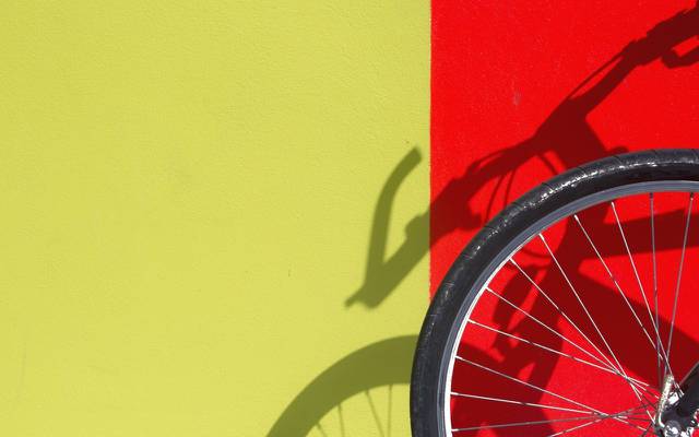壁纸红色,黄色,自行车,墙,车轮,阴影