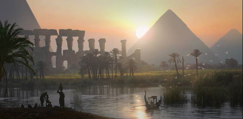 艺术,晚上,金字塔,刺客信条的起源,埃及