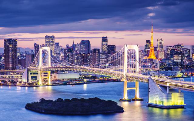桥,日本,东京,城市景观,夜晚的城市,日本,灯,灯,港口,夜,东京湾
