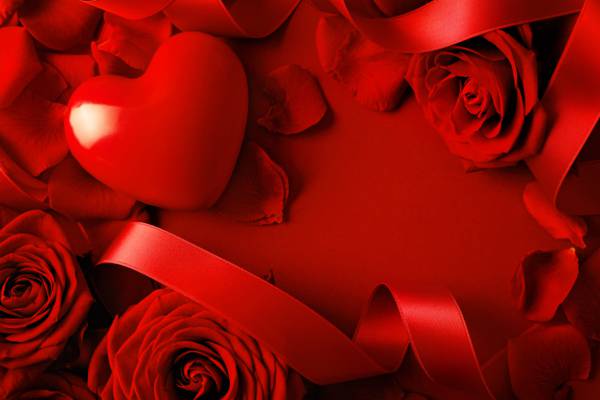 鲜花,心,磁带,情人节,红色,玫瑰