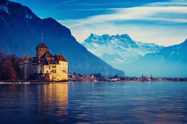 日内瓦湖,瑞士山,城市