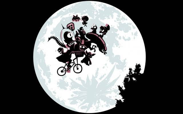 怪物,自行车,月亮,戏仿