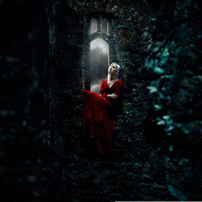 中世纪,Kindra Nikole,红色礼服,女孩,城堡