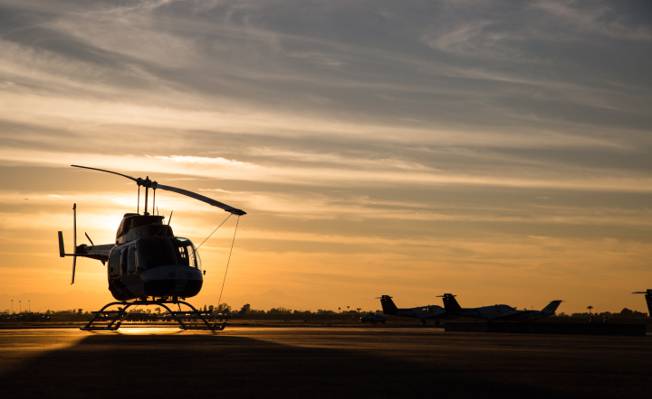 日落,空军基地,直升机