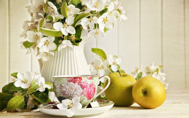 壁纸花,茶,杯,茉莉花,绿色,苹果,投手