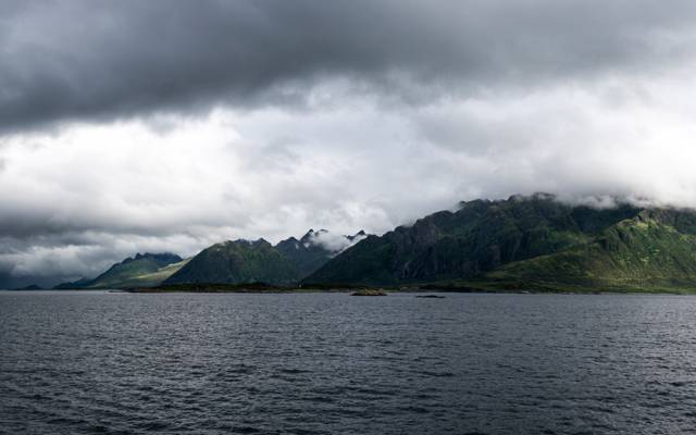 森雅,山,自然,海岸线,挪威,湖,景观,森林