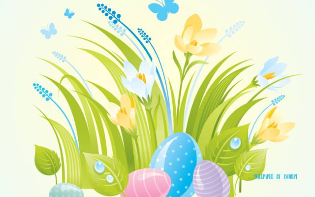 鲜花,复活节,鸡蛋,蝴蝶,春天,五彩缤纷