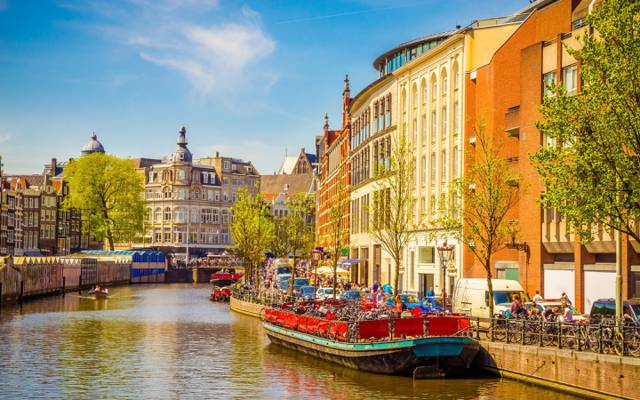 壁纸春天,河,建筑物,运河,船,阿姆斯特丹,荷兰,老,阿姆斯特丹,春天