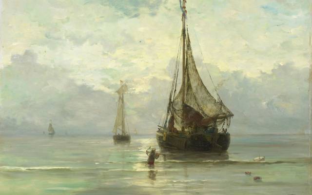 帆,海景,平静的海,亨德里克威廉Mesdag,船,油,帆布,船,图片