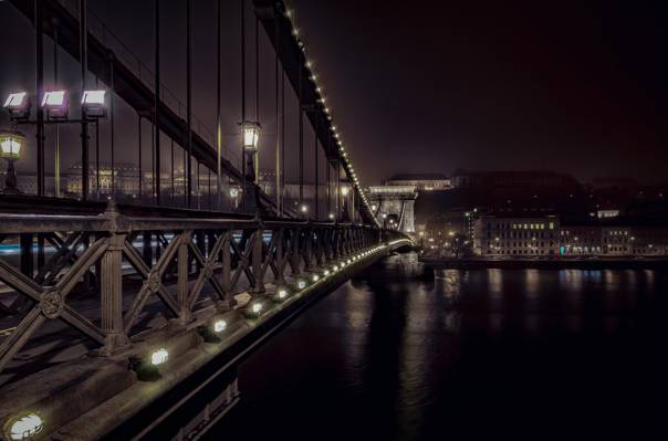 夜,链桥,布达佩斯