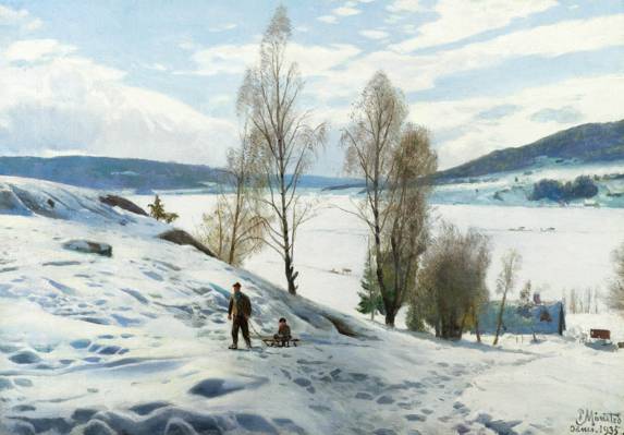 景观,丘陵,PederMørkMønsted,彼得·梅尔克,Menstad,冬季在奥德内斯。