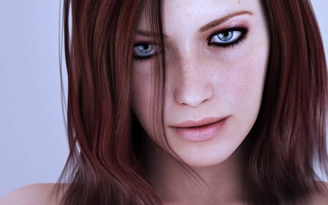 美丽的女人,粉红色的嘴唇,内衬黑色的眼睛,红发,性感,脸,女孩,蓝色的眼睛