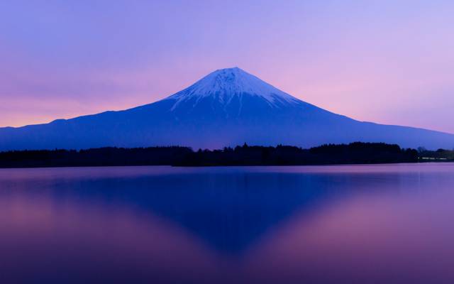 湖,富士山,天空,树木,日本,日落