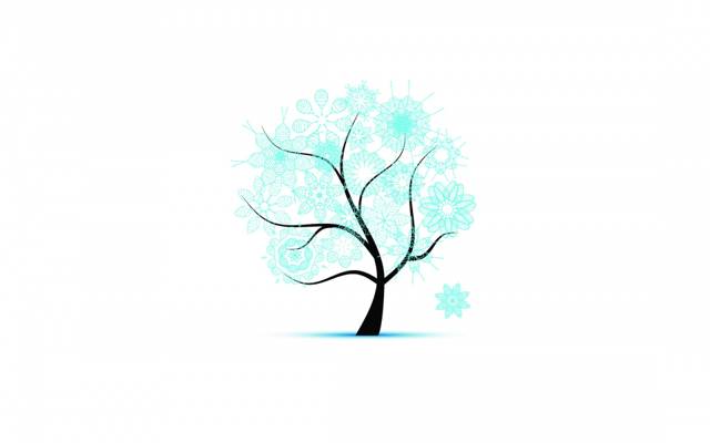 树,雪花,模式,冬天