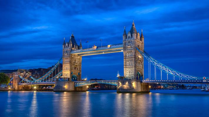 照明,塔桥,英格兰,伦敦,泰晤士河,首都,英国,晚上,蓝色,天空,河流