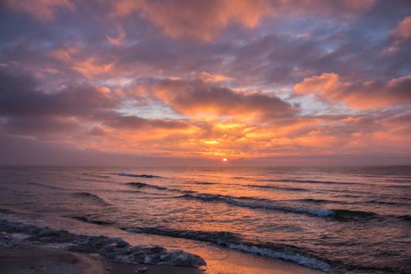 海洋地平线日落期间在风景摄影高清壁纸