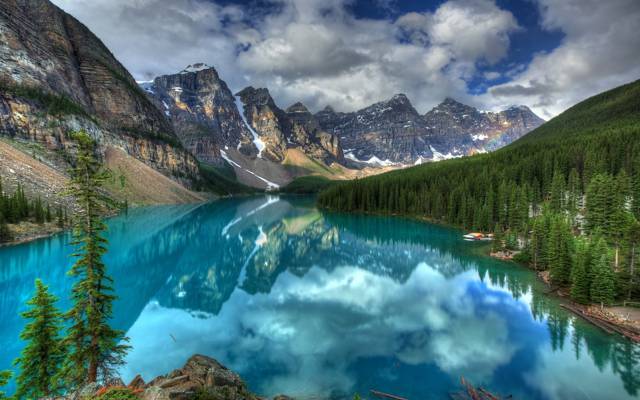 湖,山,云,天空,加拿大,森林